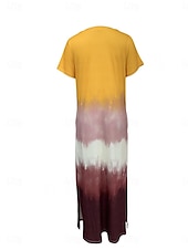billige Uformelle blomsterkjoler-kvinners fritidskjole t-skjortekjole t-skjorte tie dye lommetrykk v-hals lang kjole maxikjole stilig uformell daglig date kortermet sommer