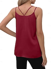 preiswerte Einfacher Tank-Damen Cami Tank Top Lässig Ärmellos Reguläre Tops V-Ausschnitt Urlaub Täglich Weiß Wein Grün Beige Sommer