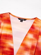 お買い得  プリントカジュアルドレス-女性用 ヘムマキシ マキシドレス ルビーレッド ハーフスリーブ シェーディング プリント 夏 Ｖネック ドレス バケーション S M L