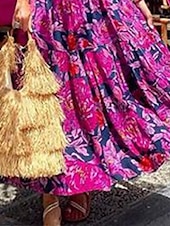 cheap Skirts-Women&#039;s Skirt A Line Swing Maxi Skirts Print Floral Holiday Vacation Summer Casual Boho Fuchsia
