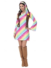 levne Šaty-Retro 60. léta Hippie Šaty Čelenka Dámské maškarní šaty 70. let Hippie Do V Dámské předvečer Všech svatých Karneval Plesová maškaráda Večírek Pride Parade Měsíc hrdosti Dospělé Šaty Čelenka
