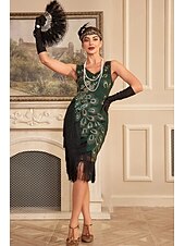 cheap Dresses-Retro Vintage Roaring 20s 1920s Flapper Dress Cocktail Dress The Great Gatsby Wedding Guest Sequins Tassel Fringe Women&#039;s Masquerade Party / Evening Wedding Reception Bachelorette Party Adults&#039; Dress