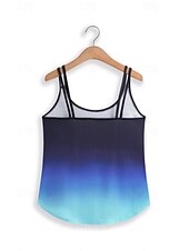 billige Grafisk tank-Kvinnes Camisole Tank Top Ermeløs Gradient Scoop Neck Blå Marineavslappet Passform Sommer Casual Moteklær Allsidig Bekledning