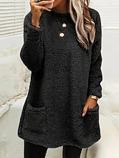 economico Felpe Pelosi-Per donna Felpa Pullover Tinta unica Sportivo Pagliaccetto Essenziale Manica lunga Rotonda Girocollo Maglie lunghe Strada Informale Tasche Marron Nero Bianco Verde chiaro Rosa Autunno inverno