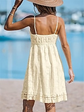 cheap White Graduation Dresses-Women&#039;s Mini Dress White Dress Graduation Dress Lace Dress Sundress Bohemia Sexy Vacation Beach Regular Fit Sleeveless Strap White Yellow Summer