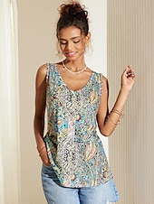 olcso Grafikai bolt Ujjatlan felsők és Camis-Női top camisole nyomott V nyakú bohém divat színes könnyű hétköznapi nyári camisole tank top standard fit