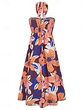 abordables Robes de vacances-Femme robe longue Robe casual Robe Évasée Robe Trapèze Robe d&#039;été mode Décontractées Vacances du quotidien Rendez-vous Standard Floral Feuille Sans Manches Dos nu Rouge Violet Orange Vert Eté