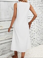 preiswerte Weiße Spitzenkleider-Damen Weißes Kleid Midikleid Baumwolle Spitze Patchwork Verabredung Urlaub Strassenmode Basic V Ausschnitt Ärmellos Schwarz Weiß Farbe