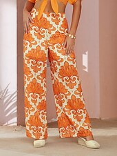 preiswerte Damenhosen-Damen Gerade In voller Länge Urlaub Casual Urlaub Casual Orange Herbst Frühling Sommer XS S M