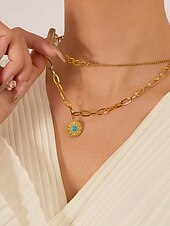cheap Women&#039;s Necklace-Women&#039;s Elegant Gold-Plated Chain Necklace with Turquoise Center Medallion - Durable Stainless Steel