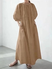 abordables Vestidos casuales blancos-Mujer Negro Blanco Color Caquí Verano Primavera Vestido maxi Vestido blanco Vestido de lino de algodón Básico Moderno Diario Fin de semana Holgado Plano Escote en Pico