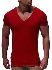 ieftine tricouri de bază-Bărbați Tricou Tricouri Manșon scurt În V Primavara vara Simplu Șic Stradă Îmbrăcăminte sportivă Birou Fitness Sală de Fitness Negru Alb Roșu-aprins Top tricou pentru bărbați