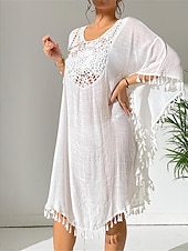 preiswerte Weiße Spitzenkleider-Damen Minikleid Weißes Kleid Spitzenkleid Hemdblusenkleid Sommerkleid Streetwear Basic Lässig Urlaub Straße Ferien Normale Passform Dreiviertelarm Rundhalsausschnitt Schwarz Weiß Blau Orange Sommer