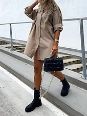 ieftine Rochii Albe Casual-Pentru femei Rochie albă Rochii Tip Cămașă Rochie Mini Birou Dată Poliester De Bază Modern Guler Cămașă Buton Manșon Lung Vară Primăvară Fit regulat Simplu