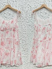 levne Sundresses-dámské ležérní šaty slip dress květinové puntíkovaný volán pásek na záda minišaty stylové ležérní denní dovolená bez rukávů léto