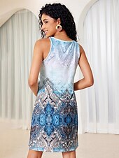 cheap Boho Dress-Women&#039;s Mini Dress Casual Dress Petite Dress Sundress Tank Dress Vintage Ethnic Tribal Vacation Street Holiday Loose Fit Floral Sleeveless Crew Neck Royal Blue Blue Green Summer Spring