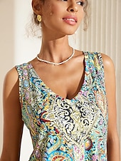 olcso Grafikai bolt Ujjatlan felsők és Camis-Női top camisole nyomott V nyakú bohém divat színes könnyű hétköznapi nyári camisole tank top standard fit