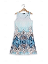 cheap Boho Dress-Women&#039;s Mini Dress Casual Dress Petite Dress Sundress Tank Dress Vintage Ethnic Tribal Vacation Street Holiday Loose Fit Floral Sleeveless Crew Neck Royal Blue Blue Green Summer Spring