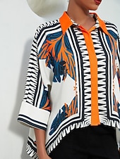 voordelige Blouses &amp;amp; Shirts-Dames Satijnen zijden overhemd Plaid / Gestreept / Chevron Bloem / Planten Alledaagse kleding Magyaarse mouw Zwart Kleurenblok Opdrukken meetkundig 3/4-Lengte Mouw Modern eigentijds Overhemdkraag