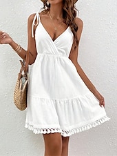 preiswerte Weiße Freizeitkleider-Damen Minikleid Weißes Kleid Abschlusskleid Freizeitkleid Sommerkleid Streetwear Basic Lässig Urlaub Straße Ferien Normale Passform Ärmellos Spaghettiträger Weiß Sommer