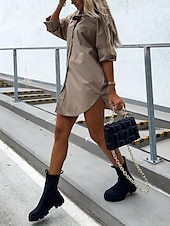 ieftine Rochii Albe Casual-Pentru femei Rochie albă Rochii Tip Cămașă Rochie Mini Birou Dată Poliester De Bază Modern Guler Cămașă Buton Manșon Lung Vară Primăvară Fit regulat Simplu
