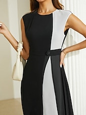 cheap Maxi Black Dress-Women&#039;s Asymmetric Hemline Color Block Dress Sleeveless with Waistband Elegant Party Black White Spring Summer Standard Fit Apparel