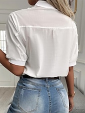 economico Top in Pizzo-Camicia Camicia in pizzo Blusa Top eleganti Per donna Bianco Liscio Occhiello Strada Giornaliero Essenziale Moderno A V Standard S