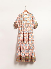 Per donna Vestito a ruota Abito Stampato Abito maxi Arcobaleno Maniche Corte Totem Nazionale Stampa Estate Scollo a V Vacanza Etnico. XS S M economico Abiti floreali-Per donna Vestito a ruota Abito Stampato Abito maxi Arcobaleno Maniche Corte Totem Nazionale Stampa Estate Scollo a V Vacanza Etnico. XS S M