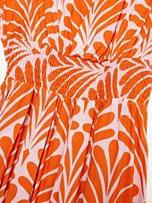 preiswerte Blumenkleider-Damen Midi-Kleid Maxikleid Orange Kurzarm Geometrisch Mit Gürtel Frühling &amp; Sommer V Ausschnitt Musterkleid S M L