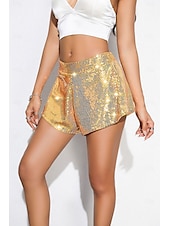 baratos Shorts quentes-Mulheres Calção Casual Diário Curto Tecido Paetês Respirabilidade Confortável Micro-Elástica Final de semana Prata Preto Vermelho Dourado Verão Normal