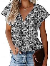 voordelige Dames eenvoudige tops-Dames Overhemd Blouse Luipaard Casual Korte mouw V-hals Normale tops Dagelijks Veters Afdrukken Zwart Geel Rood blauw Groen Zomer