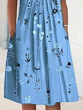 abordables Robe Fleurie-Robe Midi Femme Robe Décontractée Robe Shift Imprimé Floral Froncé Col Rond Basique Quotidien Manches Courtes Été Printemps