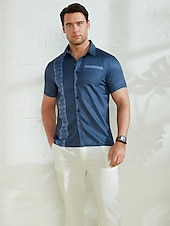 voordelige Etnisch patroon-Voor heren Blad Etnisch Zomer overhemd Normaal shirt Overhemd met knopen Korte mouw Modieus Comfortabel Vakantie Dagelijks Feestdagen Zomer Revers Afdrukken Voorvak Rood blauw Groen Donkergrijs