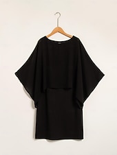 preiswerte Blumenkleider-Damen Chiffon Hochzeitsgast schwarzes Kleid lockeres Cape Minikleid figurbetontes Kleid