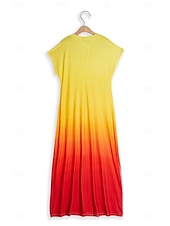 economico Abiti Tie Dye e Gradient-Abito Maxi Donna Abito Casual Abito Estivo Abito Shift Abito Tropicale Spalla Cadente Vacanza Vestibilità Larga Ombre Arco Iris Gradiente di Colore Manica Corta V Collo Blu Viola Chiaro Arancione