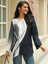 economico Animali Tops-Blusa da donna Chiffon Basic con stampa di farfalle maniche lunghe maglie regolari girocollo casual bianca grigia primavera autunno