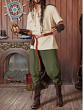economico Fondi-Medievale Rinascimento 17° secolo Pantaloni Pantaloni da pirata Pirata Vichingo Crociato Coulisse Tinta unita Costume Per uomo Costumi da pirata Fantasia Halloween Mascherata Halloween LARP Fiera