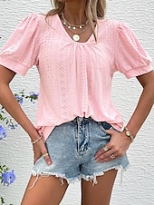 billige Blonder topper-Dame Bluse Elegant Bohem Kortermet Crew-hals Feriereise Daglig Ut på byen knyttede Hvit Rosa Militærgrønn Grønn Sommer