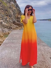 economico Abiti Tie Dye e Gradient-Abito Maxi Donna Abito Casual Abito Estivo Abito Shift Abito Tropicale Spalla Cadente Vacanza Vestibilità Larga Ombre Arco Iris Gradiente di Colore Manica Corta V Collo Blu Viola Chiaro Arancione