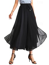 economico gamba larga e vita alta-Per donna Normale A zampa Altalena a dondolo Skort Elegante Casual quotidiano Alla caviglia Vita alta Tinta unita A pieghe Collage Vita elastica Comodo Media elasticità Da tutti i giorni Casual