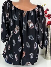 preiswerte Damen Grafik Tops-Damen Boho Bluse Federdruck Langarm V-Ausschnitt Krawattenbänder fließendes Top weiß braun lässig Strand Festivalmode entspannte Passform Frühling Sommer Kleidung
