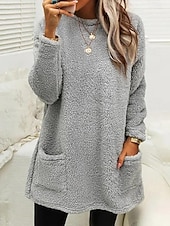 economico Felpe Pelosi-Per donna Felpa Pullover Tinta unica Sportivo Pagliaccetto Essenziale Manica lunga Rotonda Girocollo Maglie lunghe Strada Informale Tasche Marron Nero Bianco Verde chiaro Rosa Autunno inverno