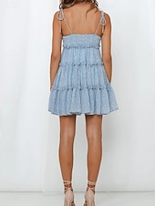 levne Sundresses-dámské ležérní šaty slip dress květinové puntíkovaný volán pásek na záda minišaty stylové ležérní denní dovolená bez rukávů léto