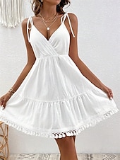 preiswerte Weiße Freizeitkleider-Damen Minikleid Weißes Kleid Abschlusskleid Freizeitkleid Sommerkleid Streetwear Basic Lässig Urlaub Straße Ferien Normale Passform Ärmellos Spaghettiträger Weiß Sommer