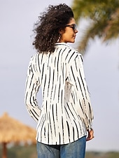 economico Top a Righe e Geometrici per Donne-Camicia da donna Basic a righe con bottoni stampa maniche lunghe maglie regolari colletto casual nera bianca primavera autunno