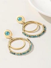 cheap Women&#039;s Earring-Women&#039;s Turquoise Beaded Hoop Earrings - Elegant Gold-Tone Drop Dangle Jewelry