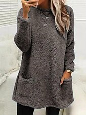 economico Felpe Pelosi-Per donna Felpa Pullover Tinta unica Sportivo Pagliaccetto Essenziale Manica lunga Rotonda Girocollo Maglie lunghe Strada Informale Tasche Marron Nero Bianco Verde chiaro Rosa Autunno inverno
