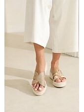 billiga Damsandaler-Damskor i kakifärgat vävt material med espadrillplatåsula, avslappnade slip-on-skor med öppen tå för sommarstrand, semester och vardagsbruk