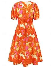 abordables Robes fleuries décontractées-Femme Robe mi-longue Robe casual Robe Évasée Robe Trapèze Robe d&#039;été mode Décontractées Vacances du quotidien Rendez-vous Standard Floral Manche Courte Col V Rose Claire Bleu Orange Vert Eté