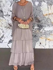 billiga Eleganta blommiga klänningar-dam chiffongklänning blommigt volangtryck maxiklänning elegant bröllopsfest 3/4 lång ärm sommar